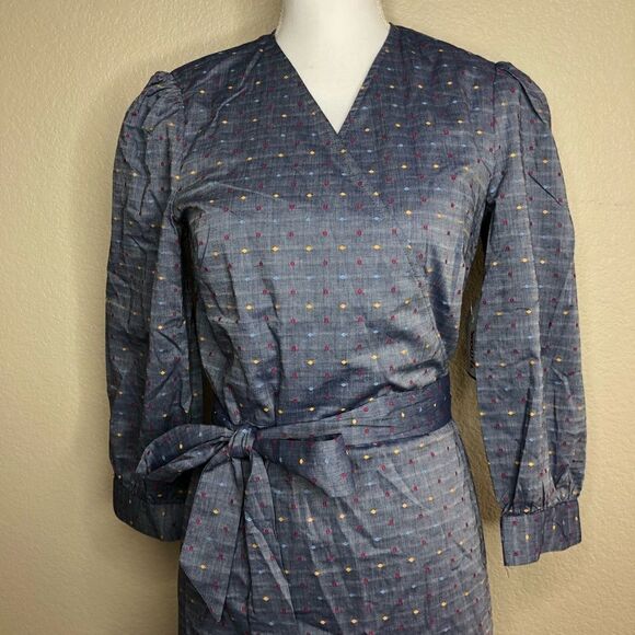 Draper James Embroidered Dot Chambray Wrap Dress 6 - Picture 8 of 14